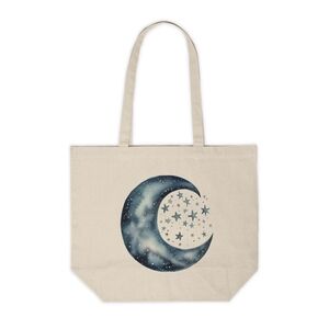 Moon & Stars Canvas Tote Bag | Celestial Aesthetic Tote |  Crescent Moon Bag